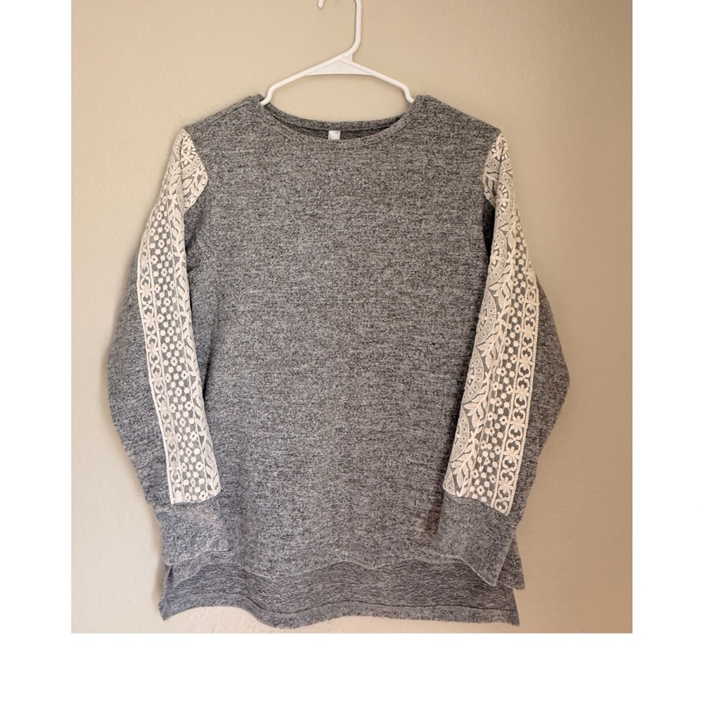 Flora Nikrooz Gray Lace Sleeve Lounge Sweater - Size S